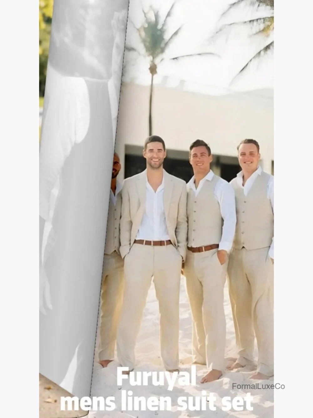 Men's Linen 2-Piece Suit Set - Vest & Pants, Slim Fit Casual Wedding Tuxedo